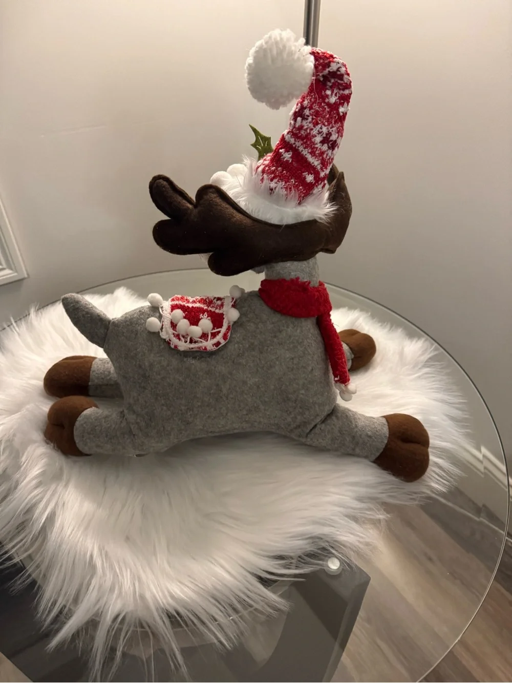 Gray Plush Holiday Moose with Red Knit Hat